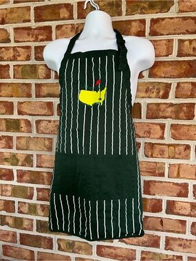 Masters Golf Dark Green Pinstripe Apron with Yellow & Red Golf Emblem